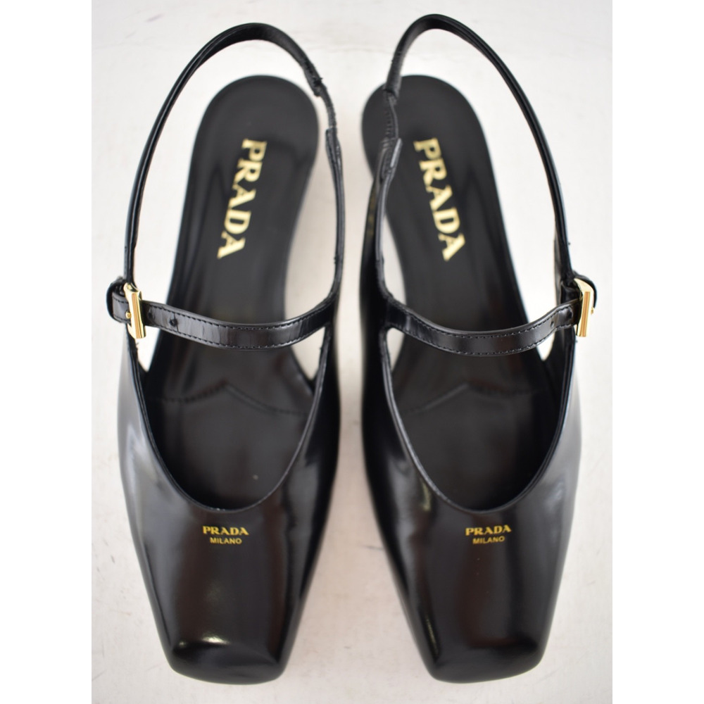 Prada Black Leather Square Toe Mary Jane Slingback Ballerina Ballet Flat 36 - Picture 9 of 16